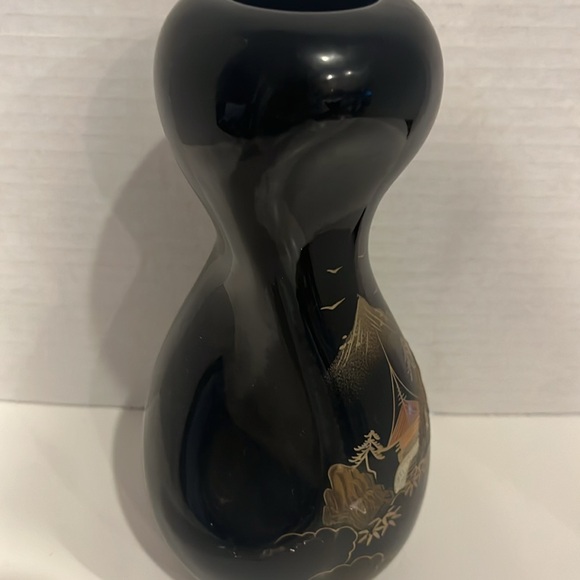 Pre-Owned Vintage Japanese AIZU Hand Painted Black Vase - Picture 4 of 5